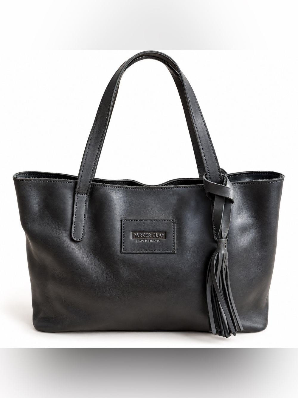 Parker Clay Eden Carryall Black Leather Tote Bag Tassel Made in Ethiopia